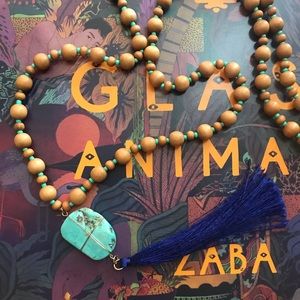 •vintage• wooden beaded turq necklace